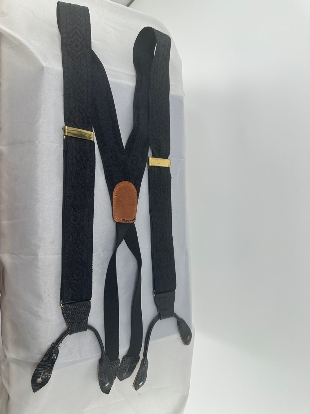 Cole Haan genuine lizard black suspenders